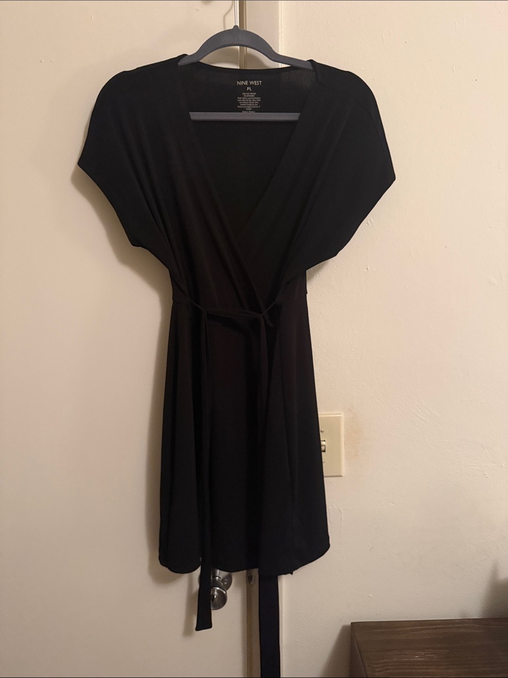 Nine West Black Wrap Dress with Self-Tie Waist